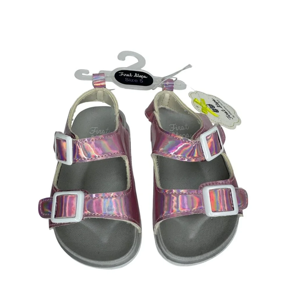 First Steps By Stepping Stones Iridescent Pink Velcro Strap Sandals Size 5 Toddl